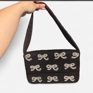 T.J.Maxx Black and Silver Bow Shoulder Bag